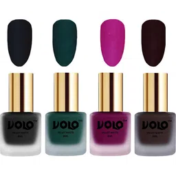 VOLO Set Of 4 Velvet Matte Nail Polish -8 ml Each - Magenta -Dark Wine -Dark Green -Black-32