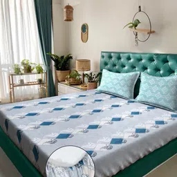 KLOTTHE Grey Geometric 400 TC King Bedsheet with 2 Pillow Covers-image-52