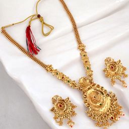 LUCKY JEWELLERY Gold-Plated Stone-Studded & Beaded Jewellery Set-image-36