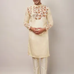PulseIQ Floral Printed Band Collar Straight Kurta-image-76