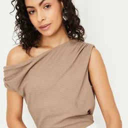 max Women One Shoulder Extended Sleeves Cotton Top-image-58
