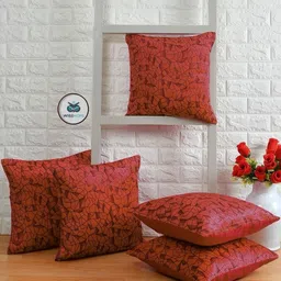 WISE HOME Maroon Set of 5 Abstract Square Cushion Covers-picture-2