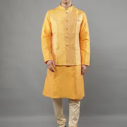 Manish Creations Mandarin Collar Kurta With Churidar And Nehru Jacket-picture-53