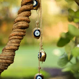 DULI Gold & Blue Metal Wall Hanging With Evil Eye Cowbells-image-71
