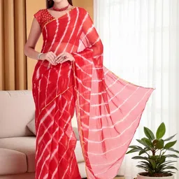 TRAQUILA Women Dyed Leheriya Saree with unstitched blouse-picture-41