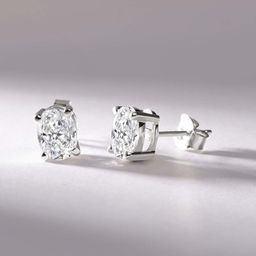 Sparkles 14Kt Gold Oval Solitaire Stud Earrings With 1.5 Carat Lab Grown Diamond- 1.65 g-picture-2