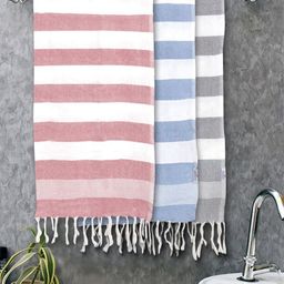 FABINALIV White & Pink 3 Striped Cotton 225 GSM Bath Towel-image-58