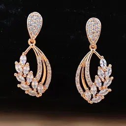 JYONA Rose Gold platedCubic Zirconia Studded Contemporary Drop Earrings-15