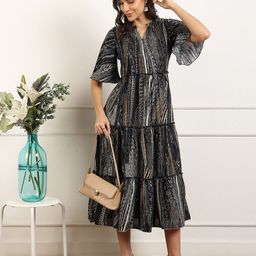 MORDEN MUSE Print Flared Sleeve Fit & Flare Midi Dress-image-108