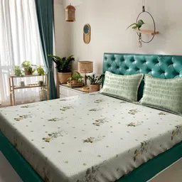 Myntra Elegant Homes Green Printed Pure Cotton 400TC Fitted King Bedsheet Set 2.5 x 2.25m-picture-31