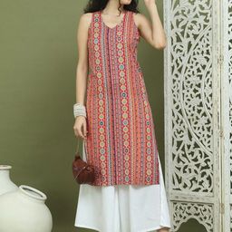 Jompers Ethnic Motifs Printed Sleeveless V-Neck Straight Kurta With Palazzos-image-54