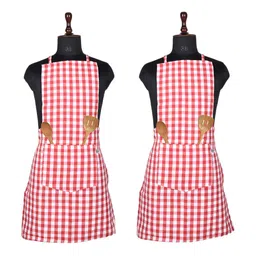 Aura 2-Pcs White & Red Checked Waterproof Apron With Front Pocket-24
