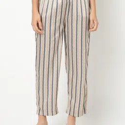 NYLANGAN Women Smart Striped Straight Fit Mid-Rise Parallel Trousers-image-91