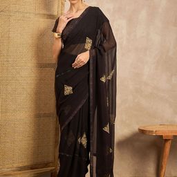 all about you Floral Embroidered Patchwork Fusion Saree-picture-22