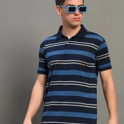 GET GOLF Men Striped Polo Collar Cotton T-shirt-image-34