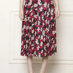 GRACIT Floral Printed Flared Midi Skirt With Inner Short-image-36