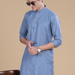Anouk Blue Mandarin Collar Cotton Straight Kurta-image-5