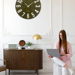 OLIVE TREE Olive Green & White Vintage Wall Clock-52