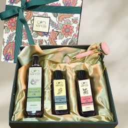 Sarvm Naturals Set Of 4 Coconut, Blackseed, Castor Oil & Rose Quartz Facial Roller-2