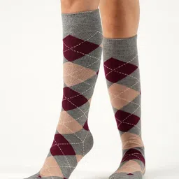 Theater Women Checked Calf Length Socks-1