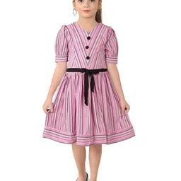 Tiny Girl Striped Puff Sleeve Fit & Flare Dress Comes with a belt-image-96