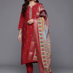 Varanga Women Woven Design Embroidered Kurta with Trousers & Dupatta-38