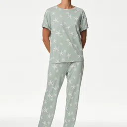 Marks & Spencer Women Printed Short Sleeves Slip-On Night suit-image-19