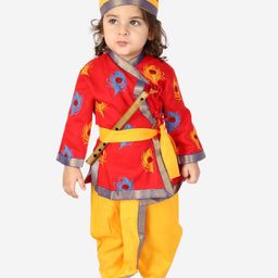 KID1 Boys Floral Printed Angrakha Gotta Patti Pure Cotton Kurta with Dhoti Pants-image-70