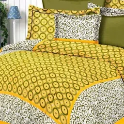 Aura Yellow & White Ethnic Motifs Printed 144 TC Cotton Queen Bedsheet Set 2.10 m x 2.30 m-image-53