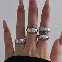 LULU & SKY Set Of 4 Silver-Plated Adjustable Finger Rings-image-91