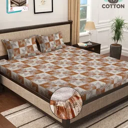 Myntra Elegant Homes Brown & White Floral 400 TC King Bedsheet with 2 Pillow Covers-image-12