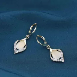 CareDone Gold-Plated Artificial Stones Studded Contemporary Shaped Korean Drop Earrings-93