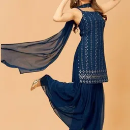 PARROT CREATION Embroidered Straight Sequinned Kurti With Sharara And Dupatta image 4