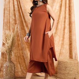 InWeave Women Regular Pure Cotton Kurta with Palazzos-image-85
