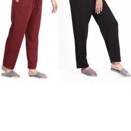 E-MAX Women Pack Of 2 Regular Fit Mid-Rise Plain Cotton Pyjamas-picture-18