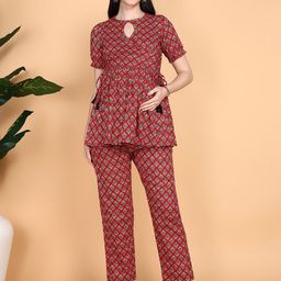 Moms Ever Printed Round Neck Pure Cotton Top With Trousers Maternity Co-Ords-image-89