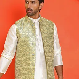 Anouk Printed Kurta With Pyjama & Nehru Jacket image 5