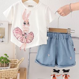 INCLUD Girls Rabbit Embroidered Round Neck T-Shirt With Shorts-image-64