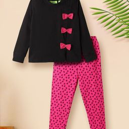 Tiara Girls Bow Embellished Pure Cotton Top With Legging-image-43