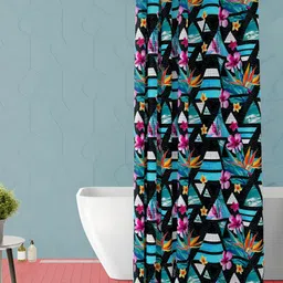 ArtzFolio Black and Blue Geometric Printed Waterproof Shower Curtain-image-32
