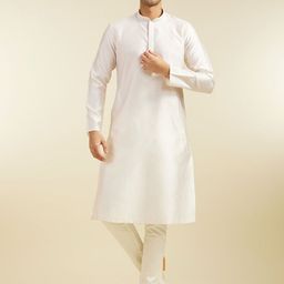 Diwas by Manyavar Men Geometric Woven Design Sequinned Mandarin Collar Straight Kurta-image-22