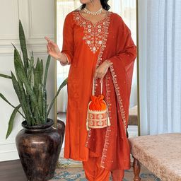 KALINI Floral Embroidered Regular Straight Kurta With Trouser And Dupatta-51