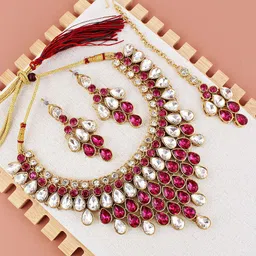 LUCKY JEWELLERY Gold-Plated Stone-Studded Jewellery Set-34