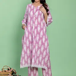 KASYA Women Paisley Printed Cotton Kurta with Trousers-image-34