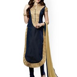 Blissta Blue Embroidered Chanderi Cotton Unstitched Dress Material-image-76