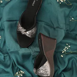 V-WALK Women Embellished Round Toe Party Wedge Sandals-54