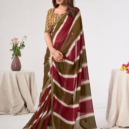 KALINI Colourblocked Saree With Unstitched Blouse Piece-picture-23