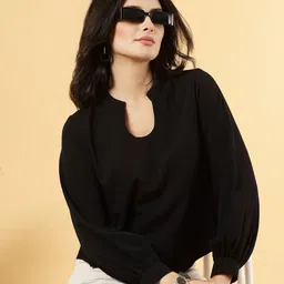 RAASSIO Women Solid Scoop Neck Top-image-3