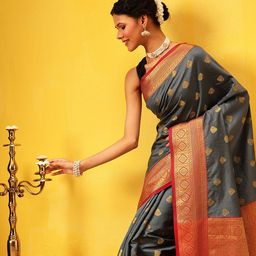Silk Land Kanjivaram Silk Zari Woven Big Border Saree-image-109
