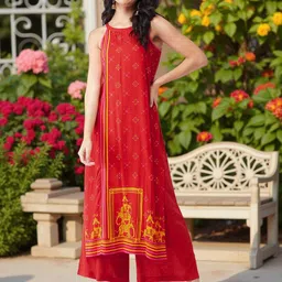 Pannkh Floral Printed Round Neck Sleeveless Cotton Straight Kurta-image-16